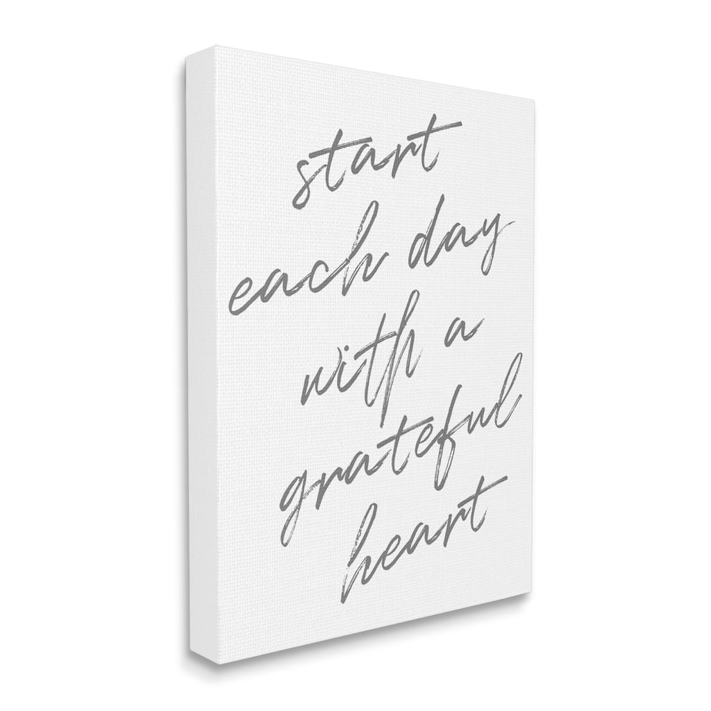 Stupell Start Each Day Grateful Inspirational Phrase Distressed Typography Canvas Wall Art - Grey