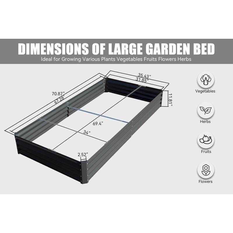 Modern Garden Bed Large Metal Planter with Support Rod Open Ended Base, for Gardening Vegetables Fruits Flowers - 8' x 10'