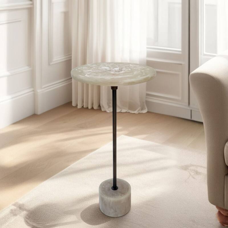Solace Round Accent Table - Resin Top and Iron Frame Pedestal Base Table Antique Copper Finish