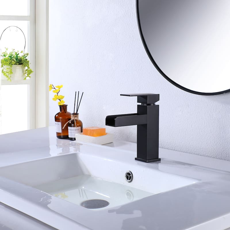 Modland Bathroom Waterfall Faucet Single Hole With Deck Plate in Black / Gold, Deck Mounted