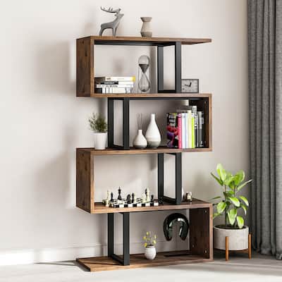 Moasis Modern Corner Shelf Bookcase Bookshelf with Unique S Shaped for Living Room and Home Office