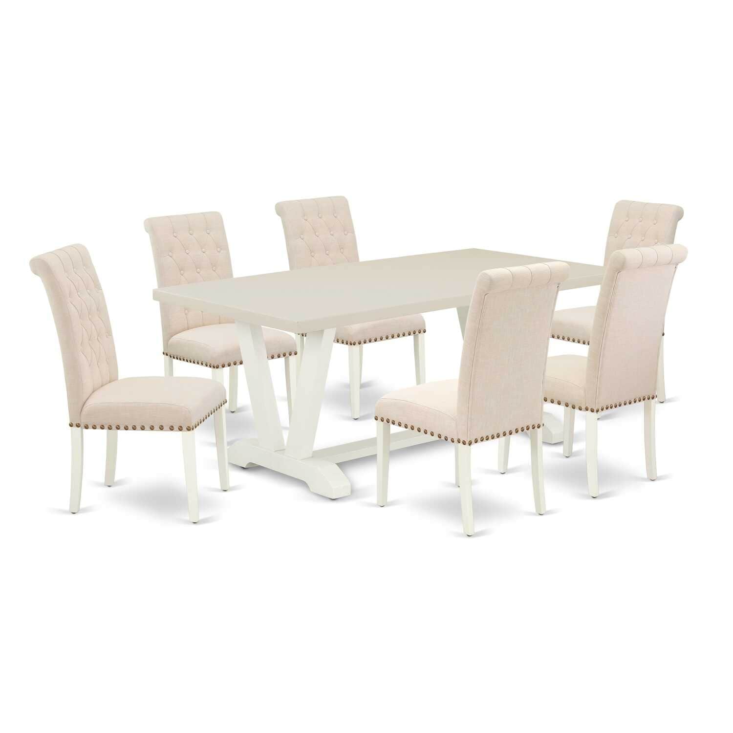 Modern 7-Piece Dining Set - Rectangular Table & 6 Dining Chairs - Hardwood Construction - 72