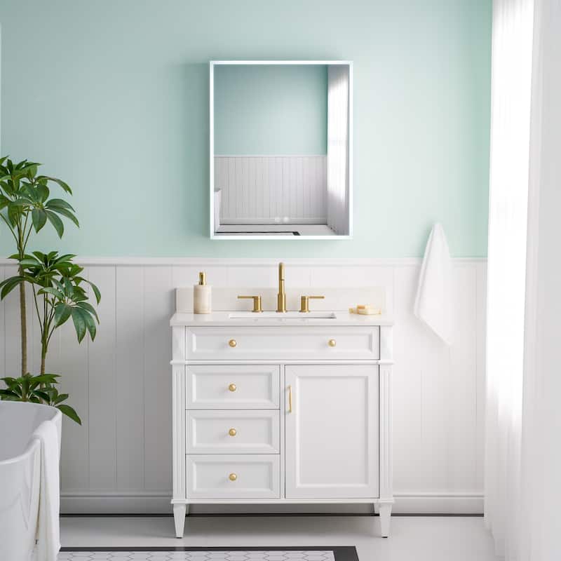 30'' H Recessed or Surface Frameless LED Mirror Cabinet With Defogger, Dimmer, Outlets & USB Ports 