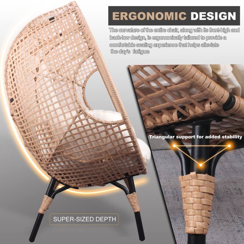 Egg Chair Basket Chair Grid Wicker Lounge Chair with Cushion and Arm