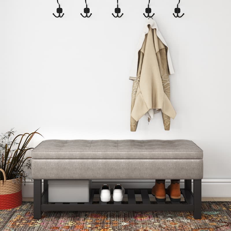 WYNDENHALL Essex 44 inch Wide Transitional Rectangle Ottoman Bench - Distressed Grey Taupe