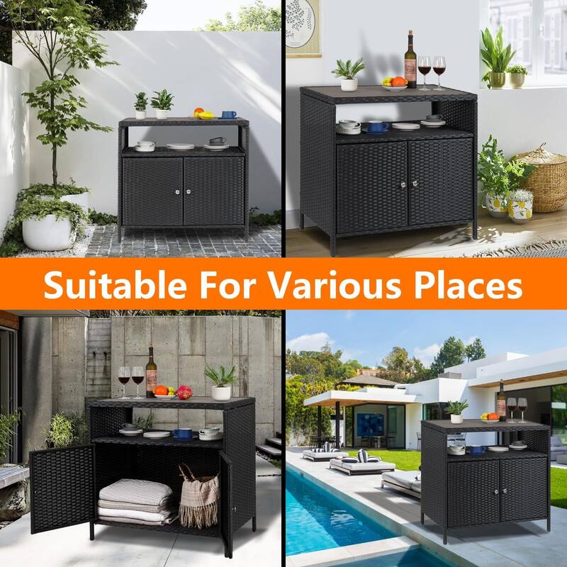 Patio Bar Table with 2-Door and Shelf