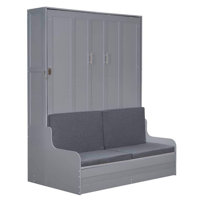 Space-Saving Queen Size Murphy Bed with Cushion, Foldable Wall Bed for Multi-Use Rooms