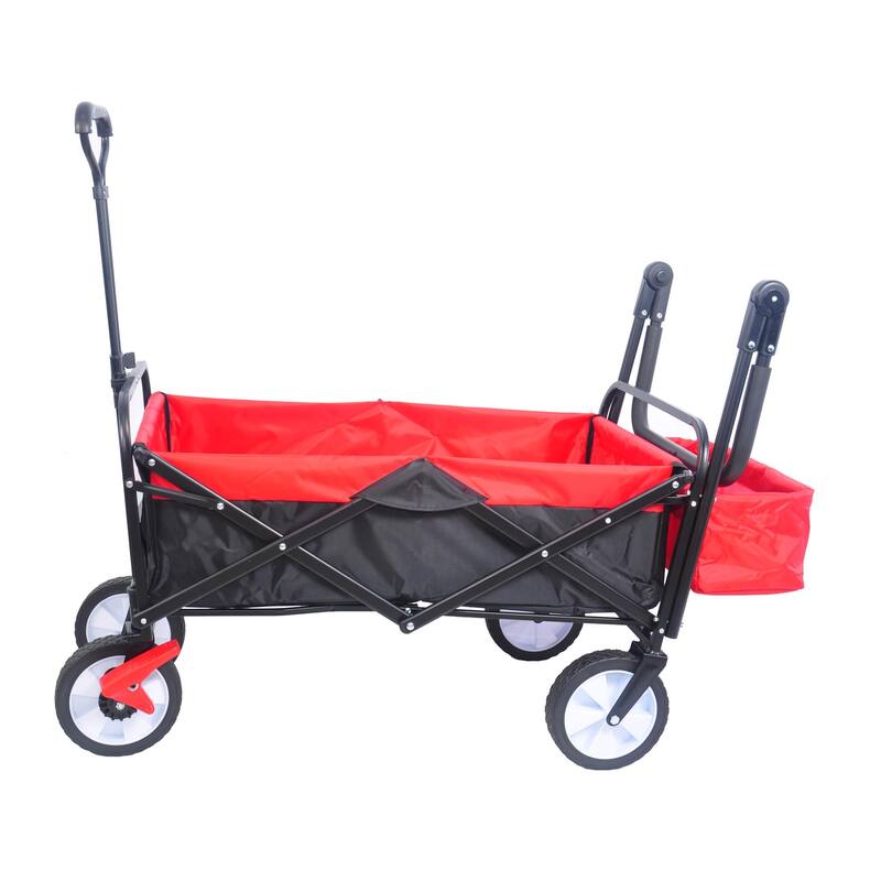 Collapsible Outdoor Utility Wagon, Foldable Garden Portable Hand Cart with Drink Holder & Adjustable Handles