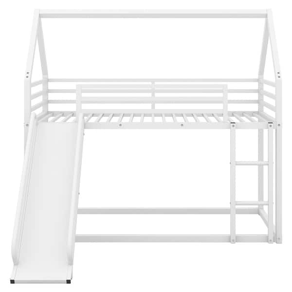 slide 2 of 20, Twin over Twin House Bunk Bed,Fixed Metal Ladder and Slide White