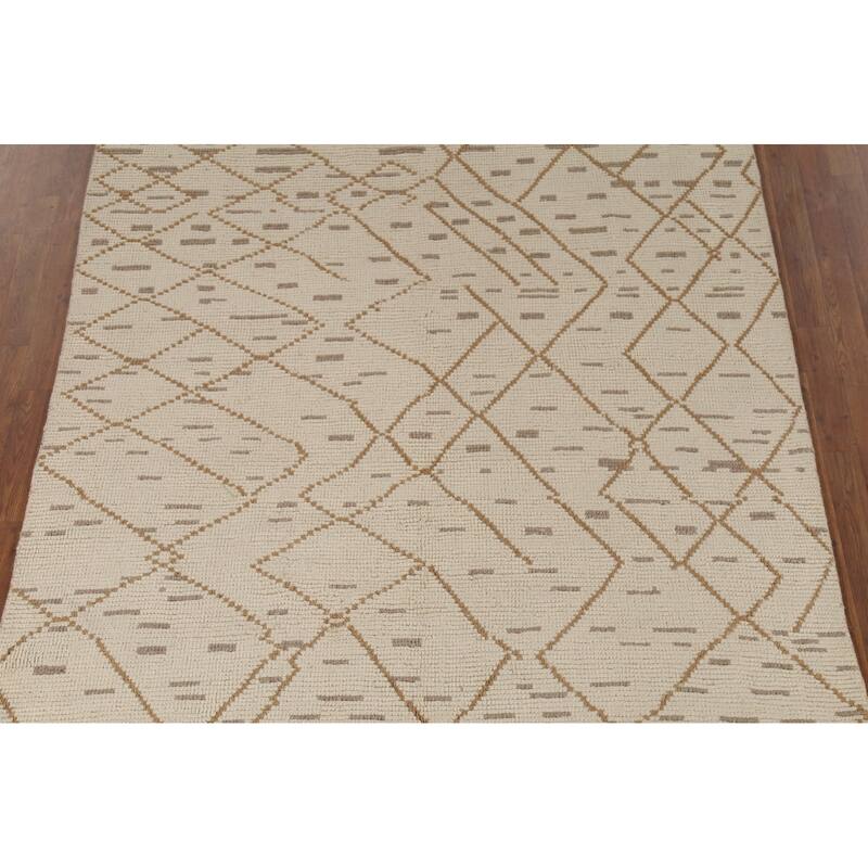 All-Over Moroccan Abstract Area Rug Hand-Knotted Oriental Wool Carpet - 6'2"x 9'10"
