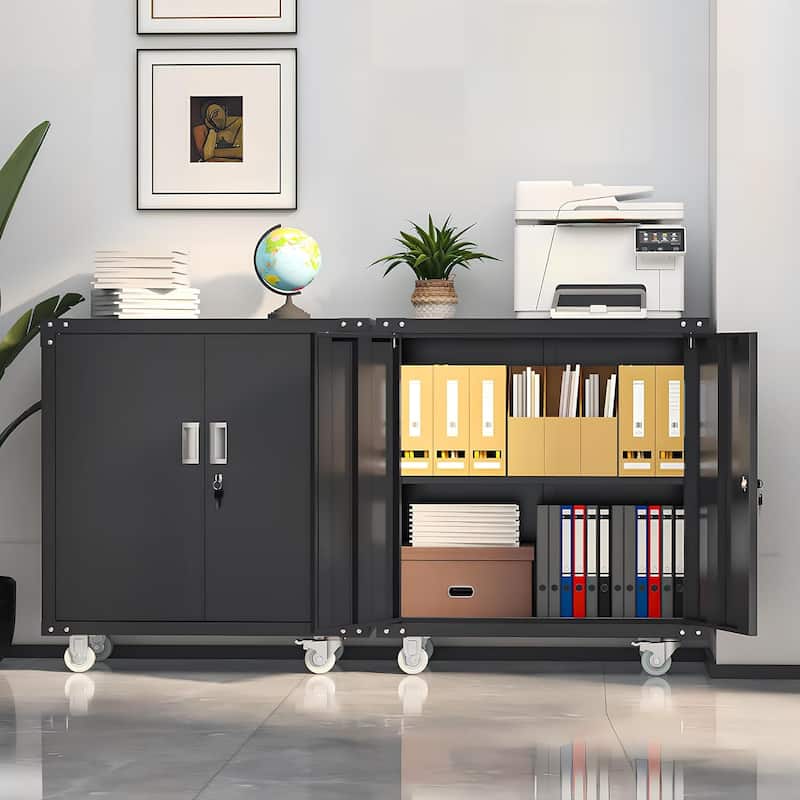 75 inch Metal Garage Storage Rolling Tool Cabinet with Locking Doors and Adjustable Shelves