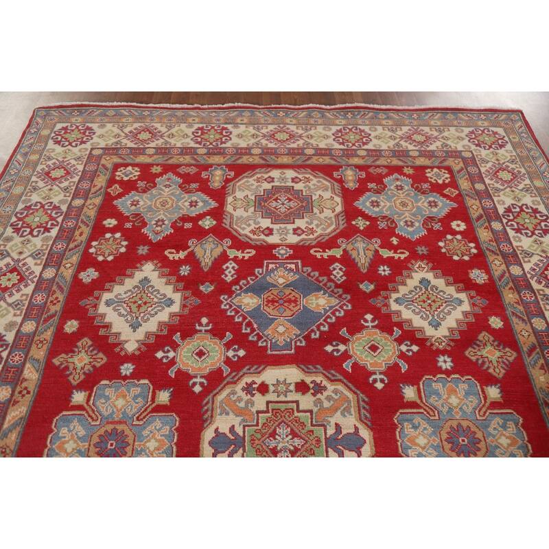 Hand Knotted Oriental 100% Wool Carpet Traditional Geometric Red Kazak Area Rug - 10' 0'' X 6' 11''