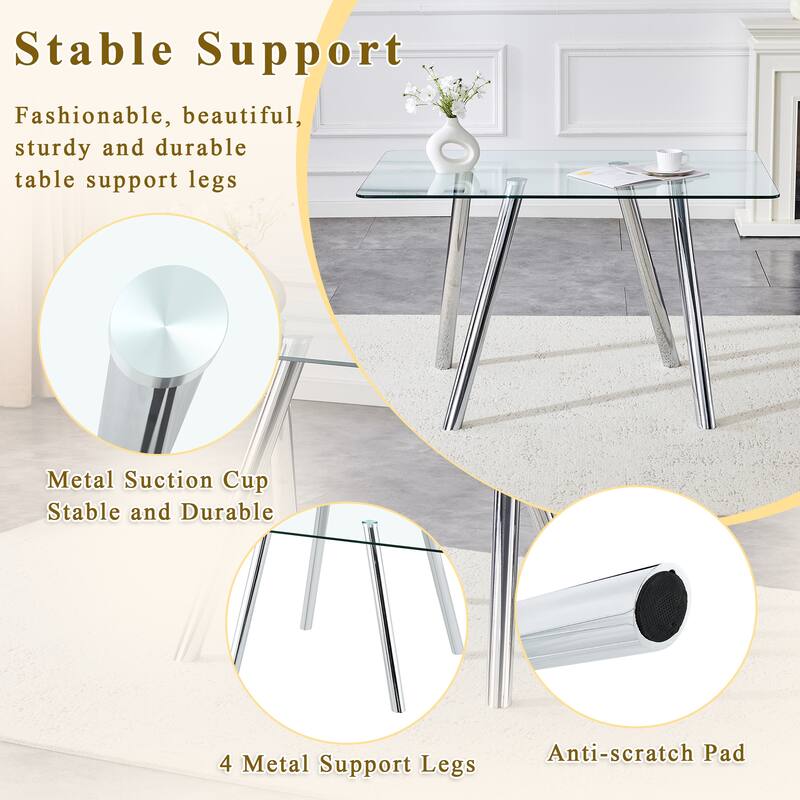 51-Inch Tempered Glass Dining Table with Sturdy Metal Legs