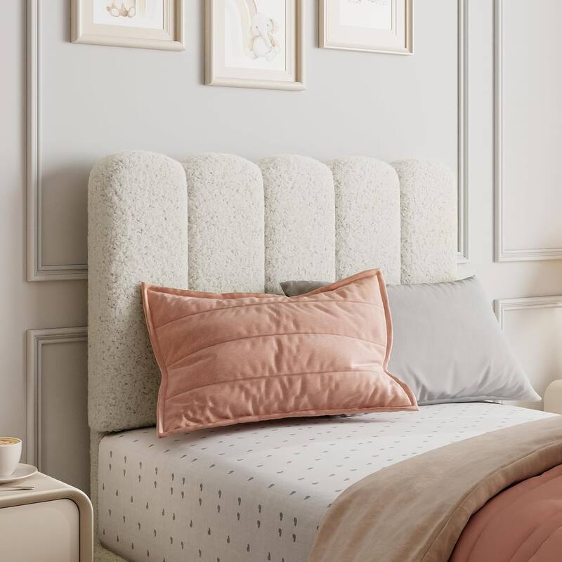 Twin Upholstered Platform Bed Frame with Wave Headboard, Wood Slats, No Box Spring Needed, for Kids or Teens
