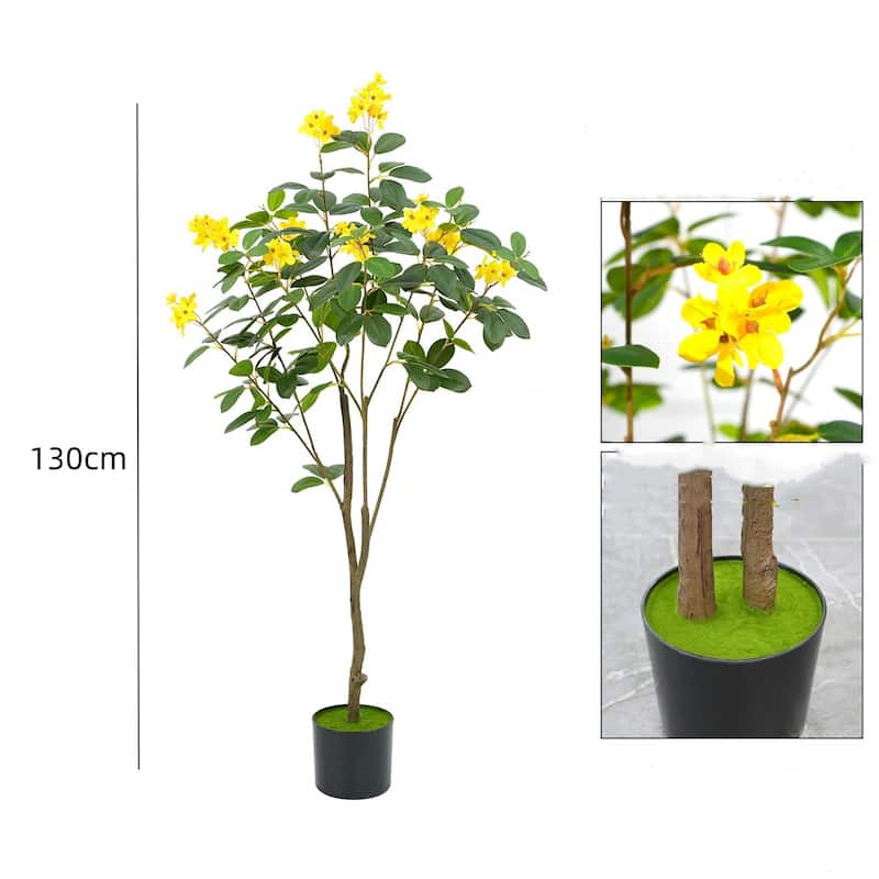 1Pc Blooming Flower Artificial Tree, Faux Blooming Flowers with Flower Pot, Artificial Handmade Blooming Trees
