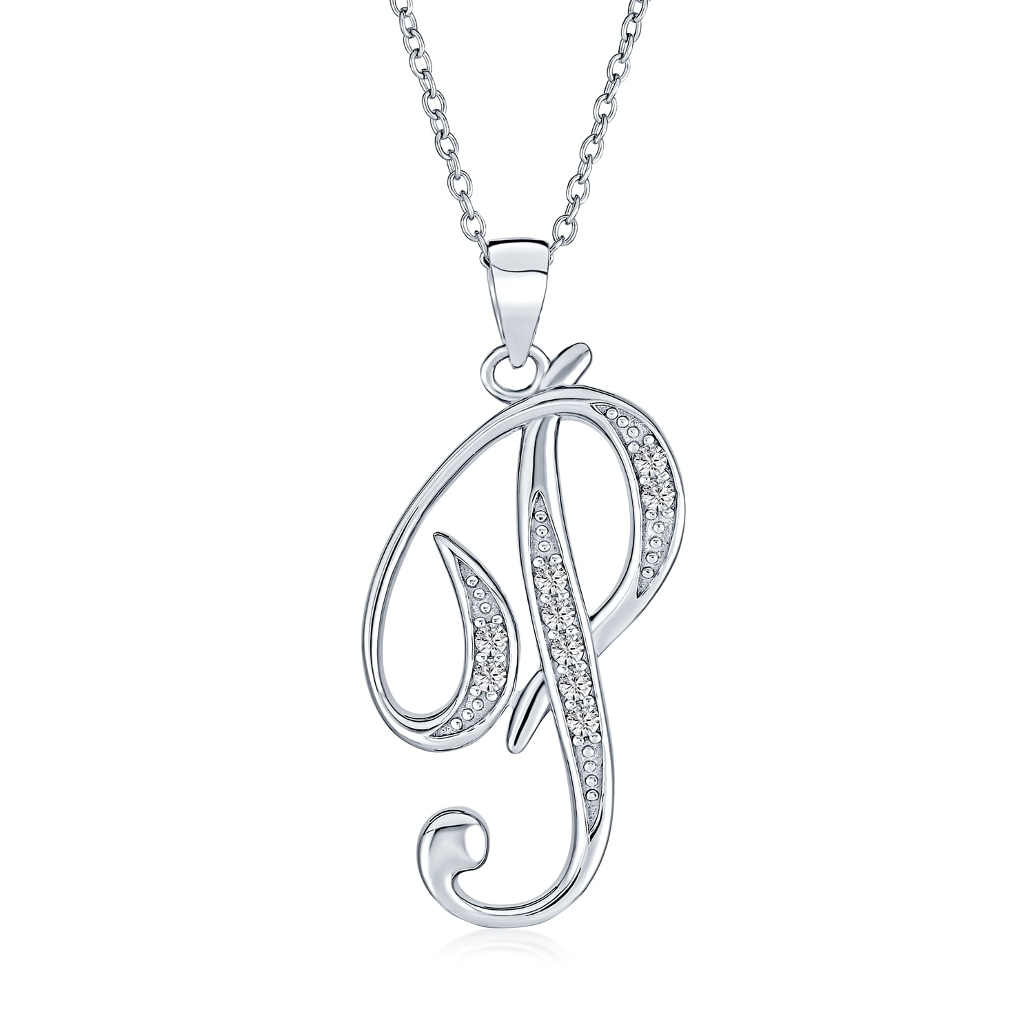 Shop Letter P Script Initial Pendant Necklace Pave Cz 925 Sterling Silver On Sale Overstock 17996476