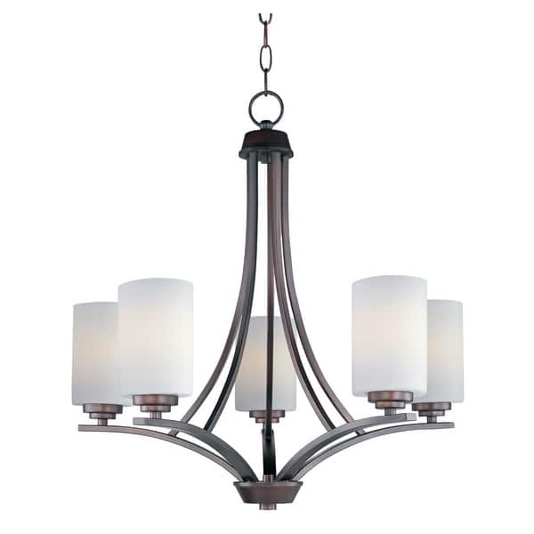 slide 1 of 1, Maxim Satin White Shade 5-light Bronze Deven Single Tier Chandelier