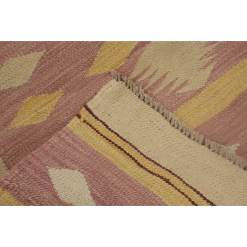 Hand Woven Oriental 100% Wool Carpet Southwestern Tribal Pink Kilim Runner Rug - 9' 8'' X 2' 8''