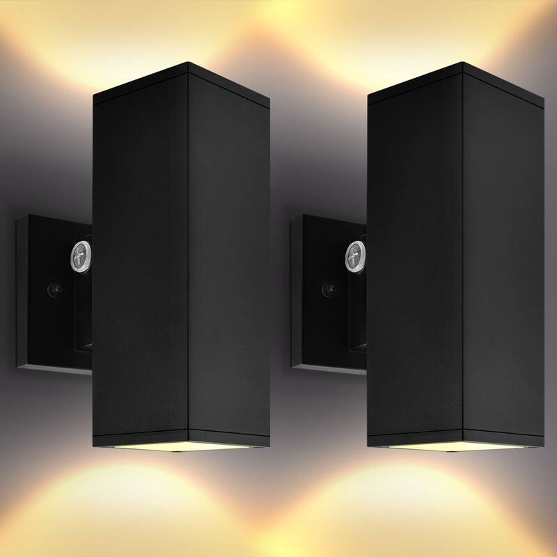 Luxrite Dusk to Dawn LED Outdoor Wall Light, 10", Up or Up and Down Light, 3CCT 3000K-5000K, 15/20/24W, IP65, ETL 2-Pack - 3 Color Selectable 30/40/50