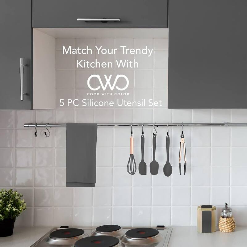 COOK WITH COLOR Silicone Kitchen Utensil Set Nonstick Safe, Easy-Clean Cooking Tools, Aqua