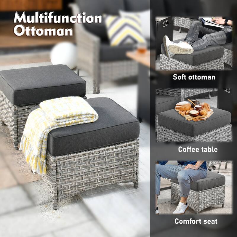 XIZZI Patio Wicker Ottoman with Cushion Outdoor Footrest