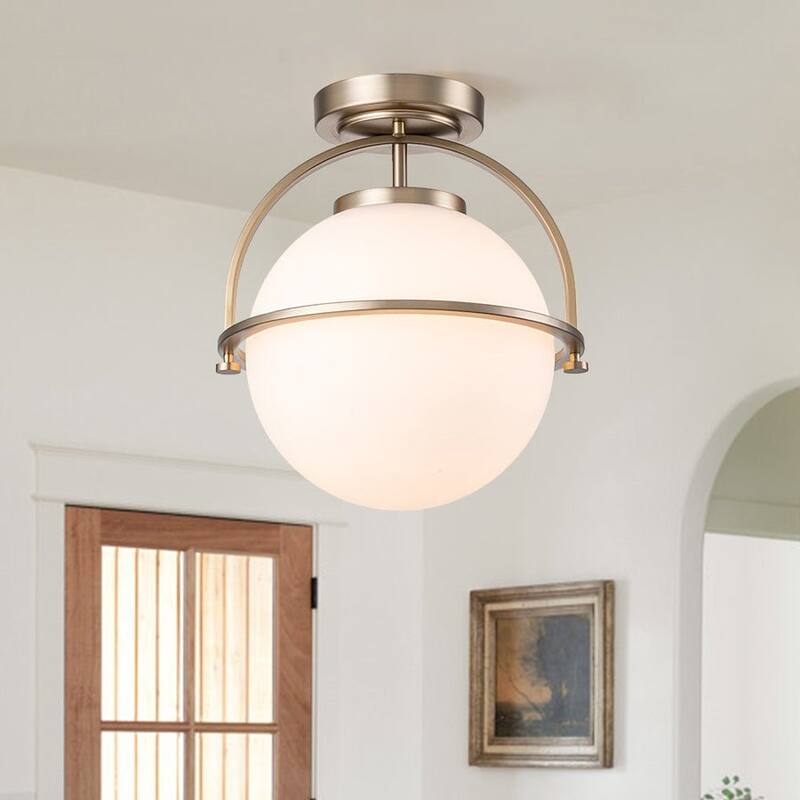 1-Light Frosted Glass Wide Globe Semi Flush Ceiling Light - 13in