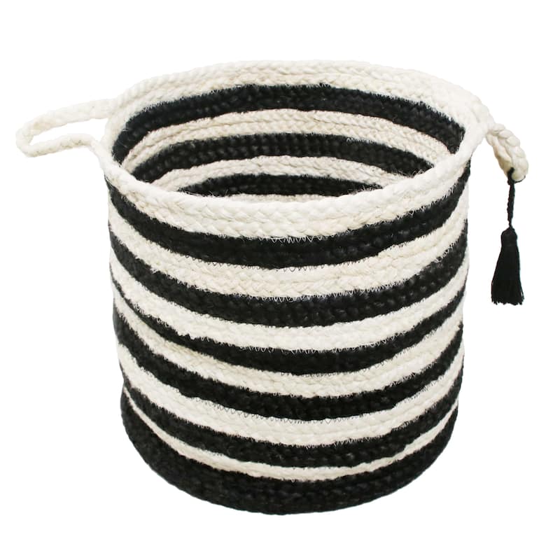Sevita Striped Jute Hand-Stitched Storage Basket with Handles