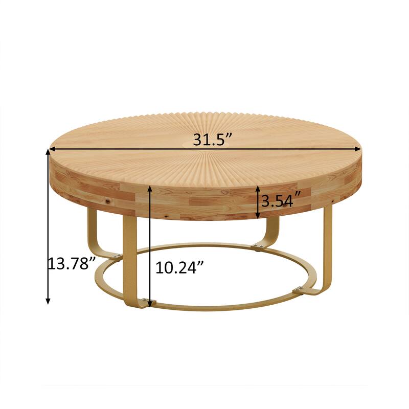 Modern round coffee table Wooden carving pattern coffee table with metal legs for living room reception room office Golden