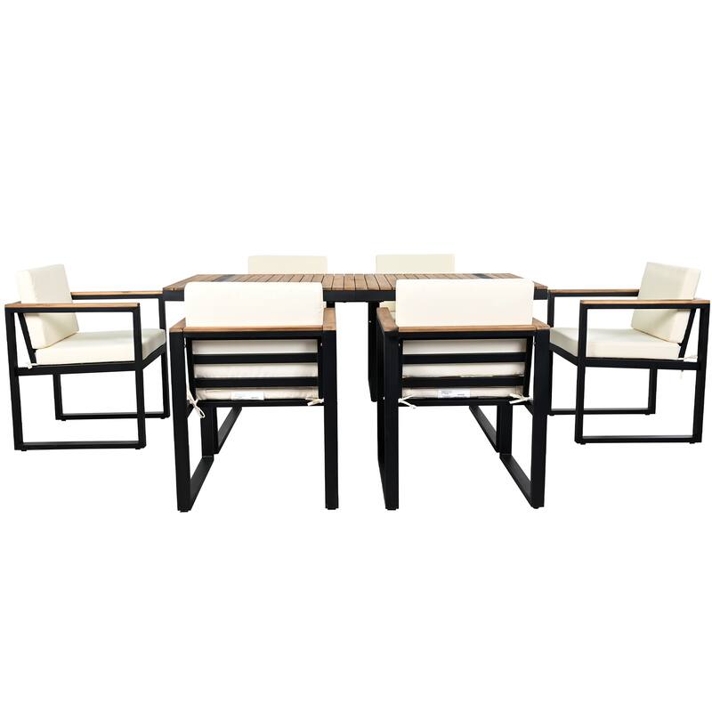 Modern 7 Pieces Outdoor Dining Set with Removable Cushions, Patio Dining Table and Chair Set for Patio, Backyard 7 Pack