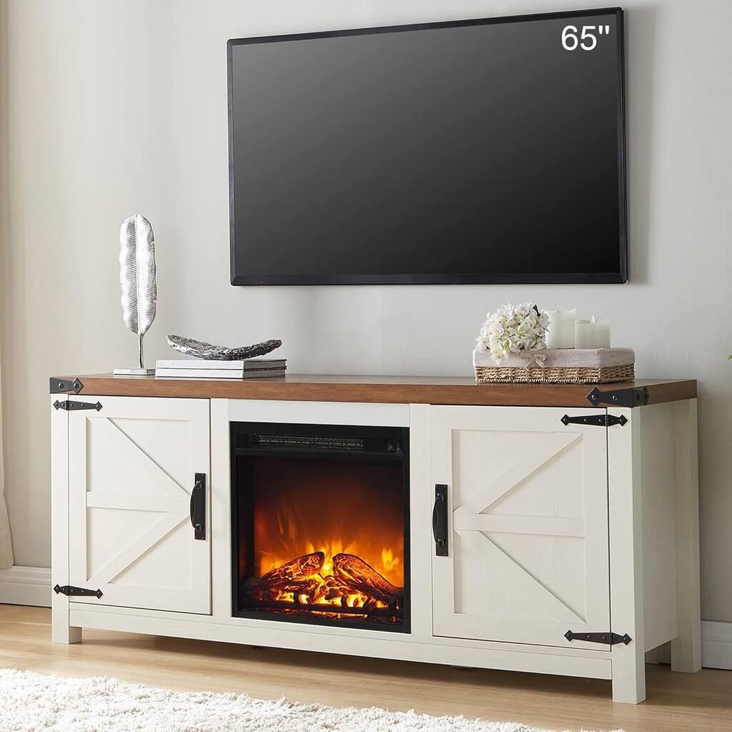 Farmhouse Fireplace TV Stand, Rustic Entertainment Center