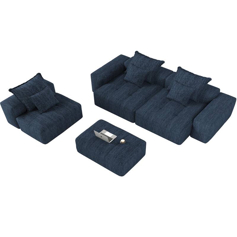 Modern Oversized Modular Sectional Sofa, Sparkling Chenille, 6 PCS DIY, No Assembly, Blue