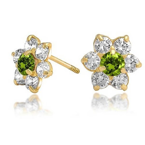 Bling Jewelry Kids 14k Gold Green Cz Back Flower Stud Bling Jewelry Kids 14k Gold Green Cz Back Flower Stud Earrings