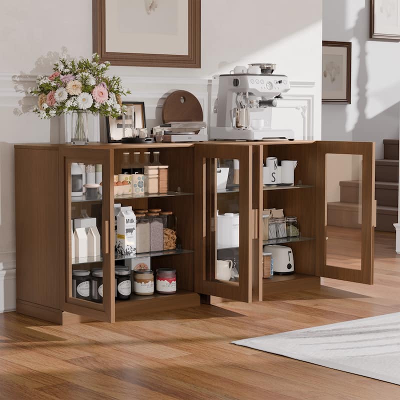 Modular Sideboard Buffet Cabinet with Tempered Glass Doors Credenza Console Table for Living Room Kitchen Dining Room Entryway