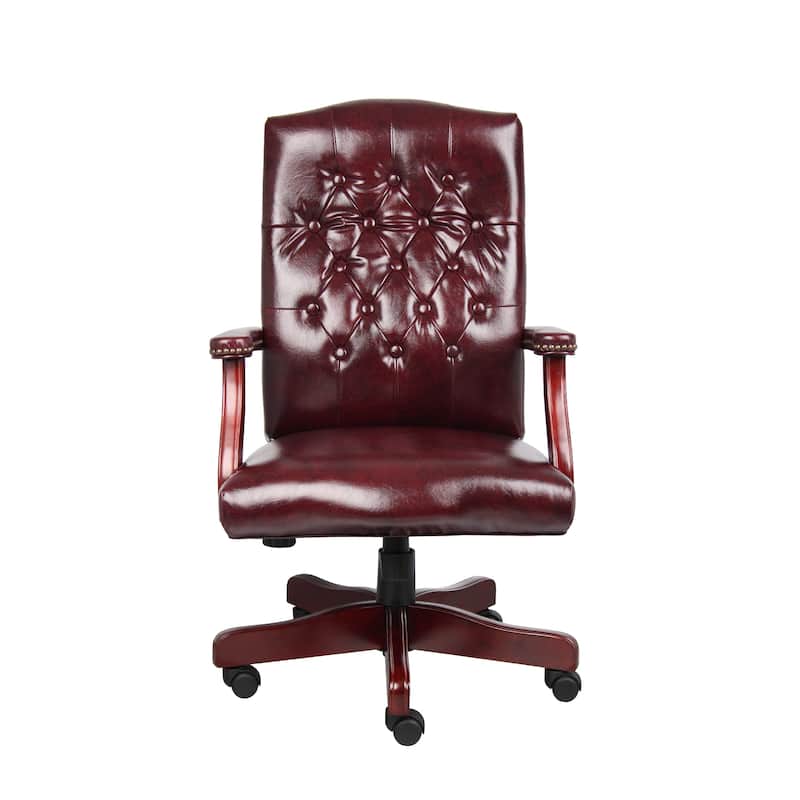 Yuzu Executive Armchair, Gas-Lift Spring-Tilt, Wood Base, Burgundy Vinyl