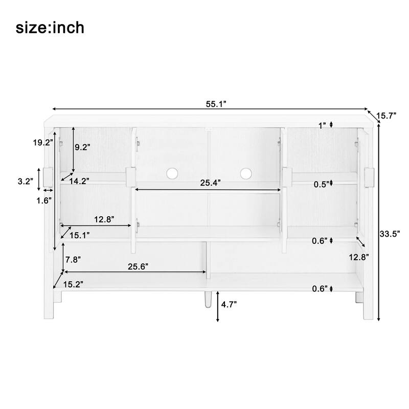 4 Doors Storage Sideboard with Open Shelf and 2-Tiers Adjustable Shelves, Multi Functional Buffet with 2 Side Hooks