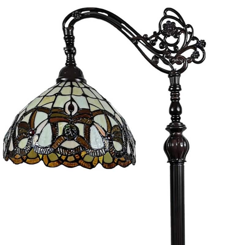 HomeRoots 62" Brown Metal Arched Floor Lamp With Amber and Red Flowers Stained Glass Shade - 11
