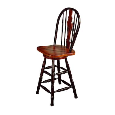 46" Antique Black and Cherry Brown Keyhole Barstool