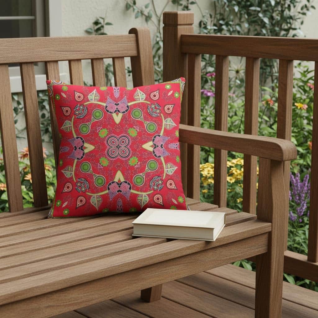 HomeRoots 26" x 26" Red Blown Seam Paisley Indoor Outdoor Throw Pillow - 26.00' X '5.00' X '26.00