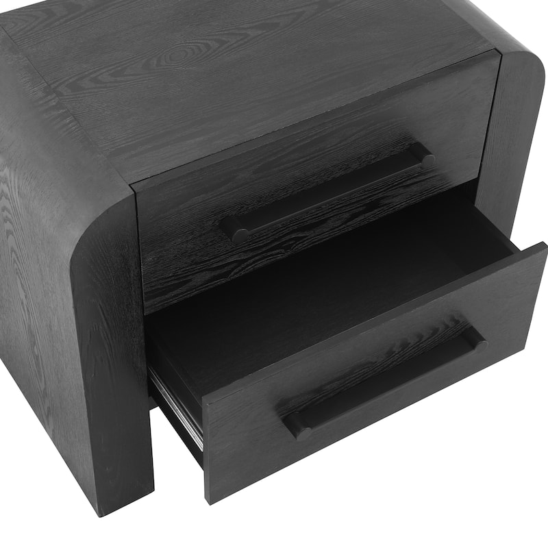 Christopher Knight Home - Mina Modern 2-Drawer Nightstand with Black Metal Handles