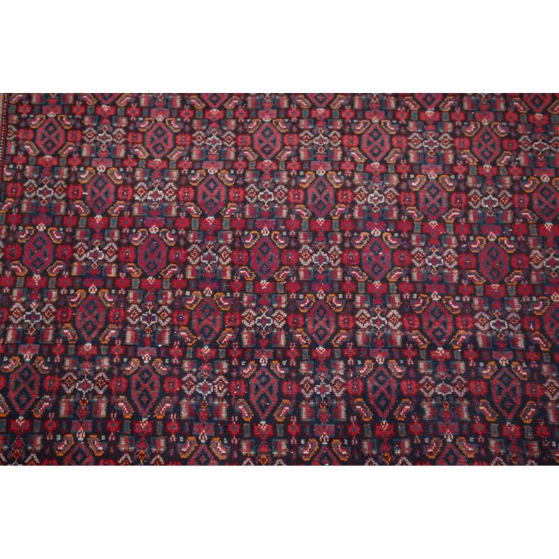 Geometric Bidjar Persian Vintage Runner Rug Hand-Knotted Wool Carpet - 3'6" x 12'2"