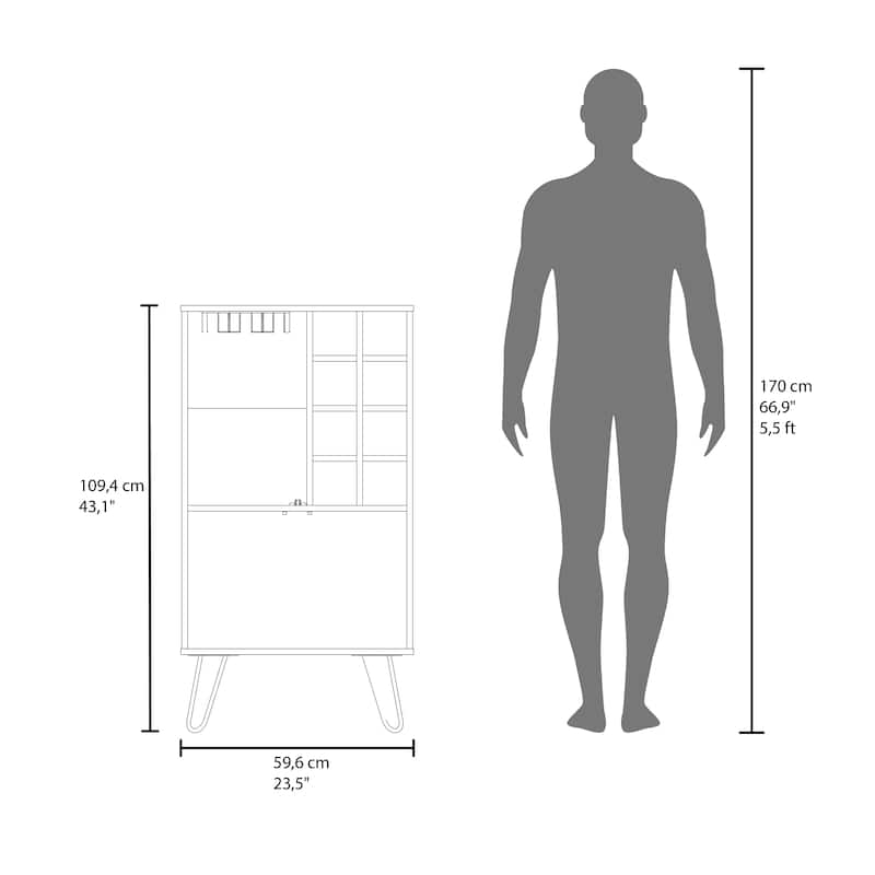 Aster 23" Wide Double Door Bar Cabinet and Glass door comparment, Eight bottle cubbies and stemware