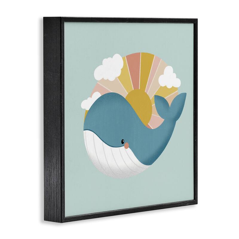 Stupell Whale & Sunshine Rays Framed Giclee Art Design By Sarah Hickman