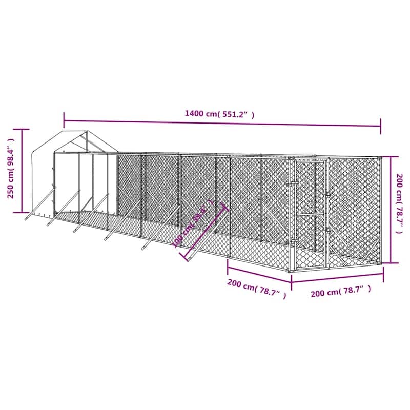 vidaXL Outdoor Dog Kennel with Roof Silver Galvanized Steel