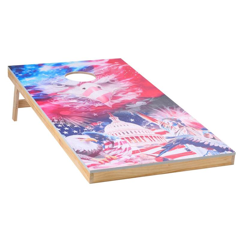 4 x 2 Feet Folding Wooden Cornhole Set with 8 Bean Bags and UV Printed Boards for Backyard Fun - 4.12x1.97x0.99 ft.