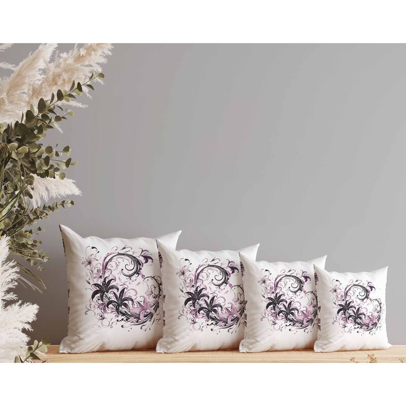 Petal and Swirl Indoor/Outdoor Reversible Throw Pillow White and Purple