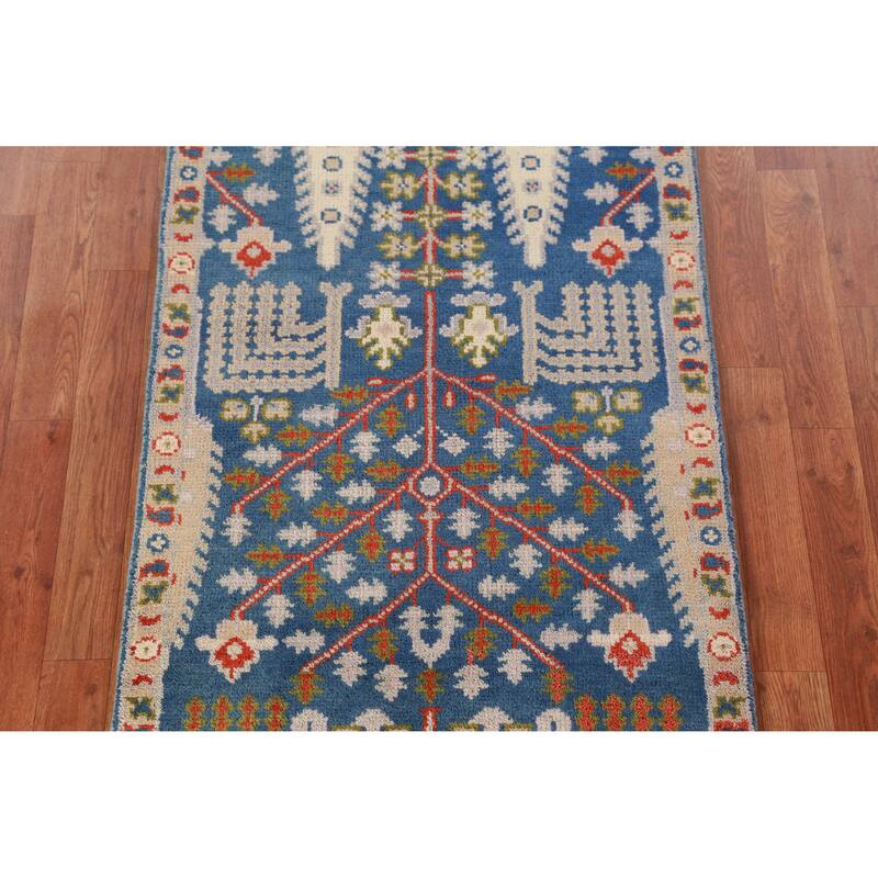 Blue Oushak Indian Foyer Rug Hand-Knotted Wool Carpet - 2'7" x 6'0"