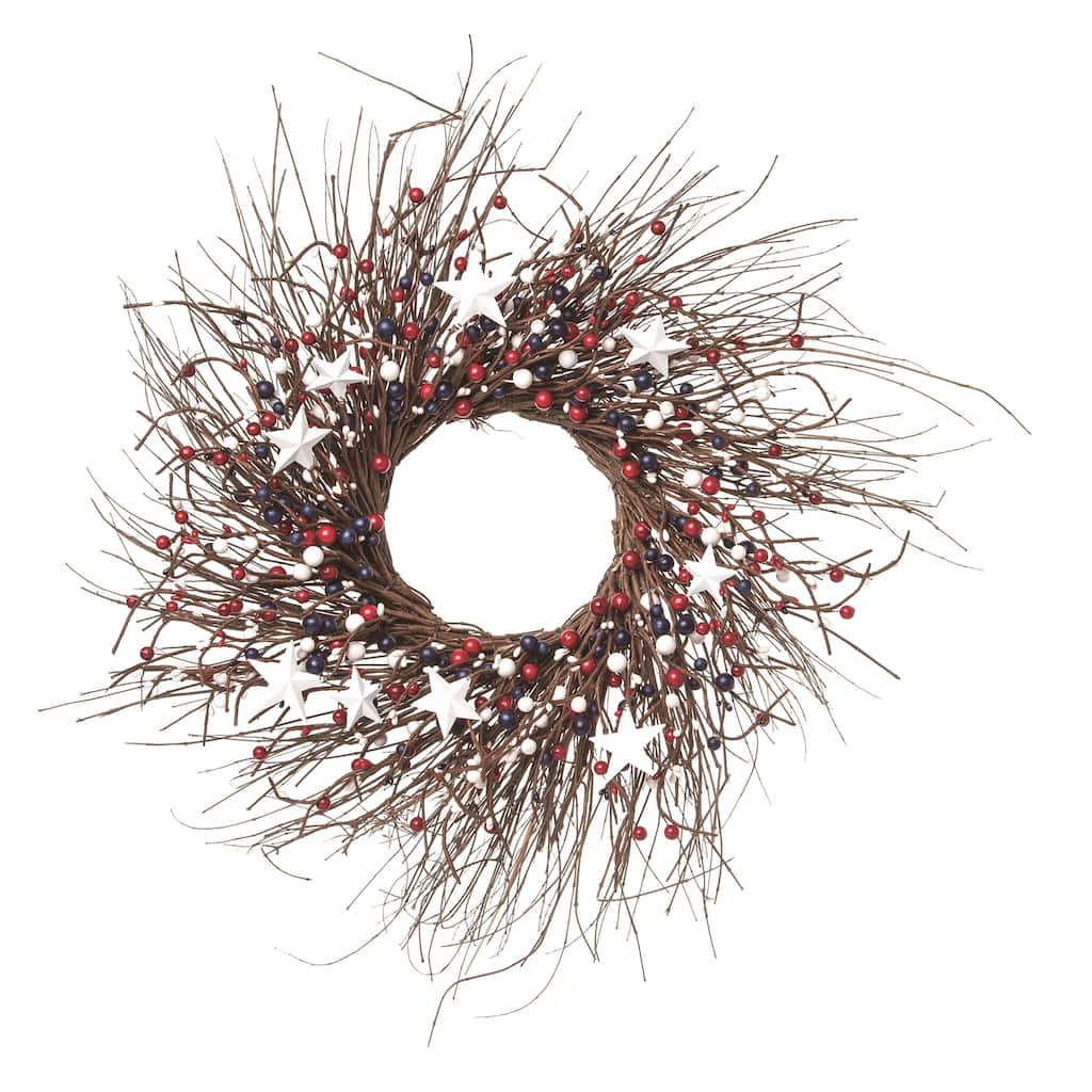 Transpac Natural Fiber 24" Multicolor Patriotic Twigs and Stars Wreath