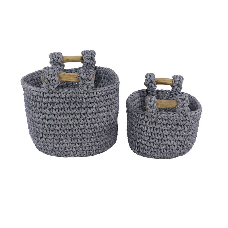 Grey Polyester Coastal Storage Basket (Set of 2) - S/2 13", 11"H