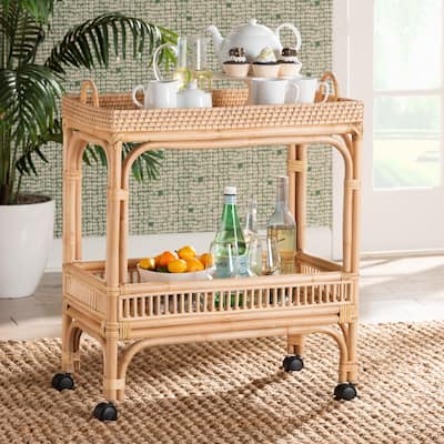 bali & pari Lombok Modern Bohemian Natural Brown Rattan Wine Cart