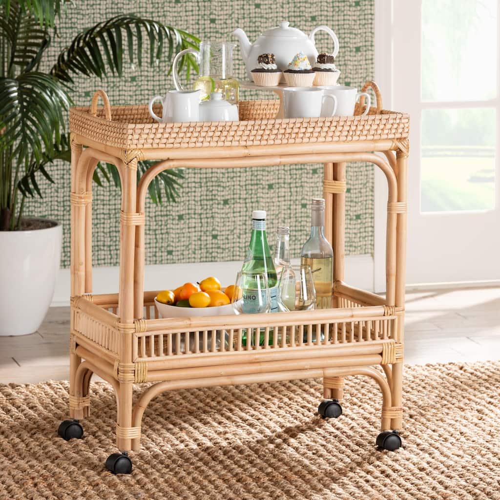 bali & pari Lombok Modern Bohemian Natural Brown Rattan Wine Cart